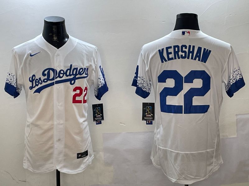 Men Los Angeles Dodgers 22 Kershaw White City Edition Elite Nike 2025 MLB Jersey style 1